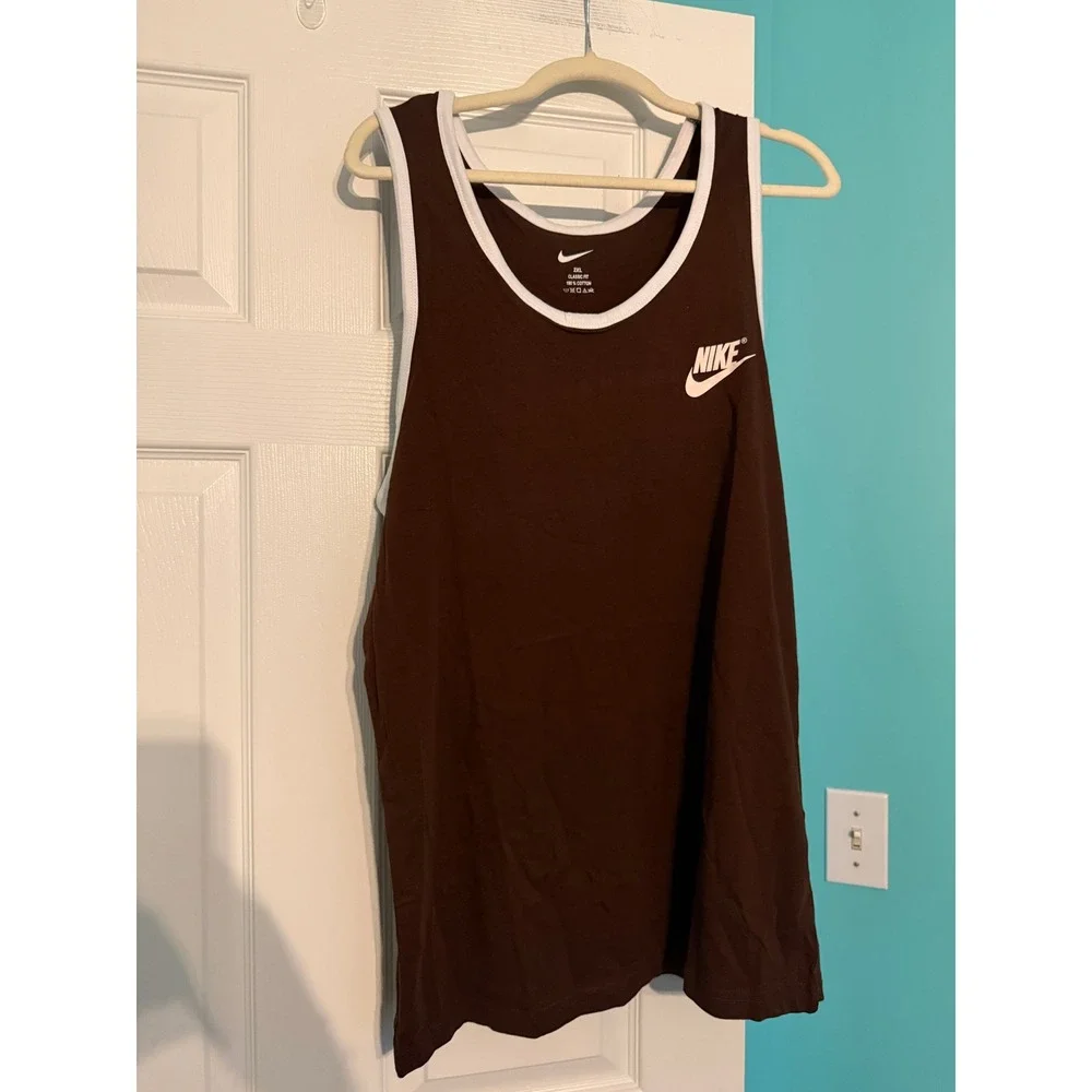 Nike Mens Sportswear Tank Top Chocolate Brown White Ringer Futura Logo 2XL